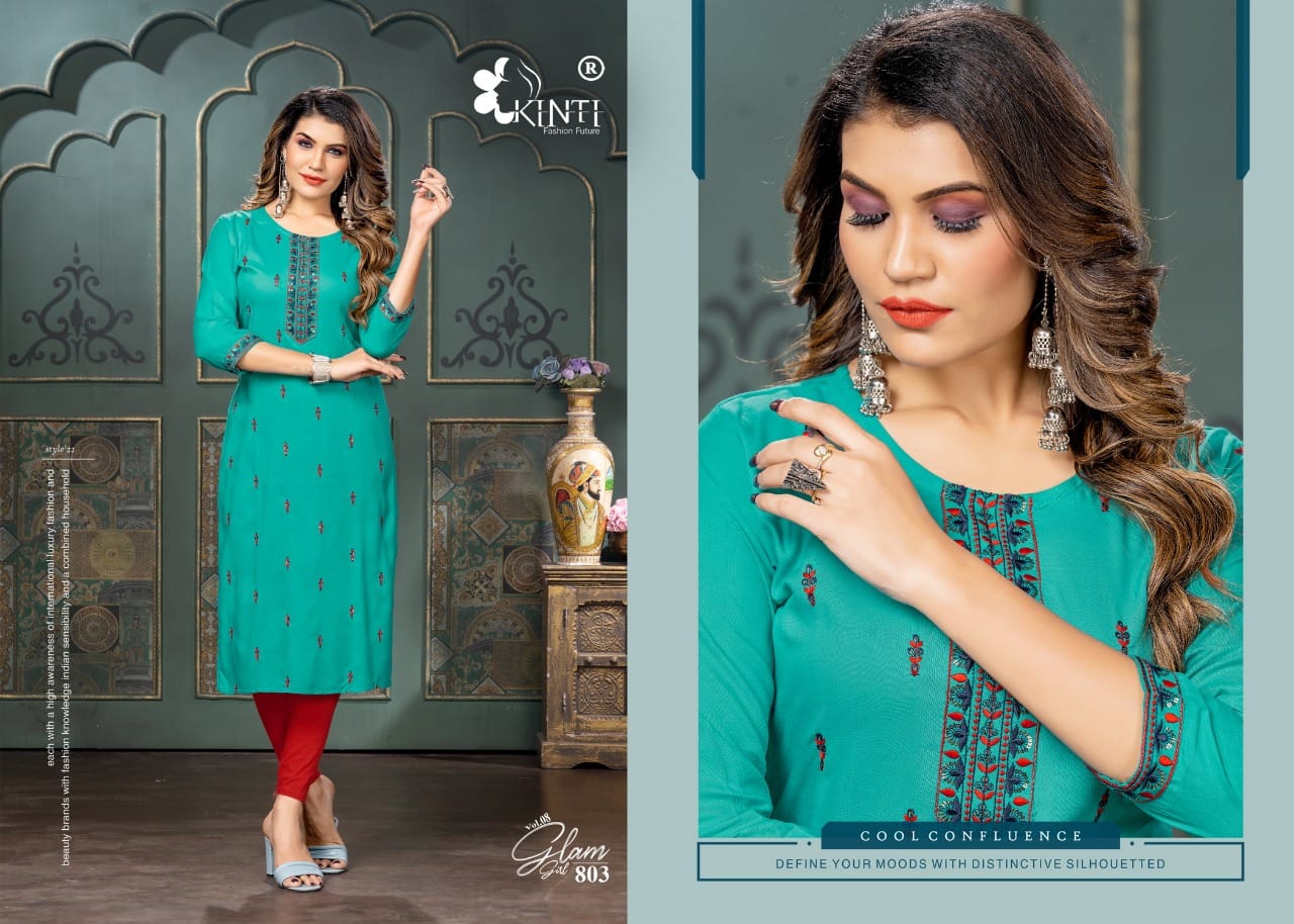 Kinti Glam Girl 8 Embroidery Straight Cut Wholesale Kurtis